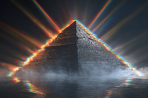 Mystical pyramid with rainbow rays, a Photo by Beautiful things