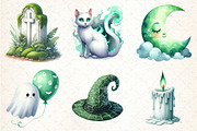 Green & White Halloween Clipart, an Illustration by DreamCafeArt (Thumbnail 4 of 7)