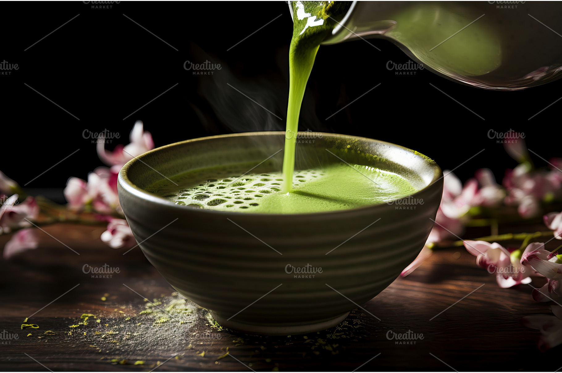 Aromatic Matcha tea poured. Generate, a Food & Drink Photo by Ylivdesign