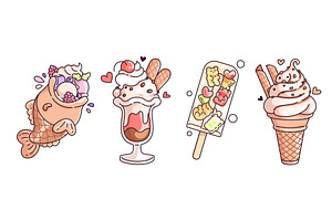 Kawaii ice cream desserts, a Food Illustration by art PVP - market