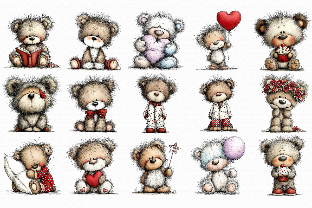 Whimsical Teddy Bear Clipart, an Illustration by Libby Wishes (Photo 2 of 4)