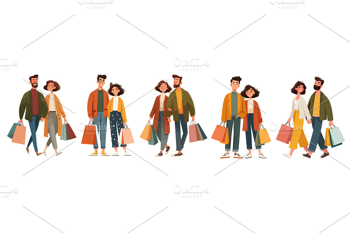 Shopaholic couple. Fashion woman man, a Person Illustration by Stock-Smart-Start