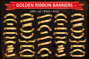 Golden Ribbon Banners Vector Set