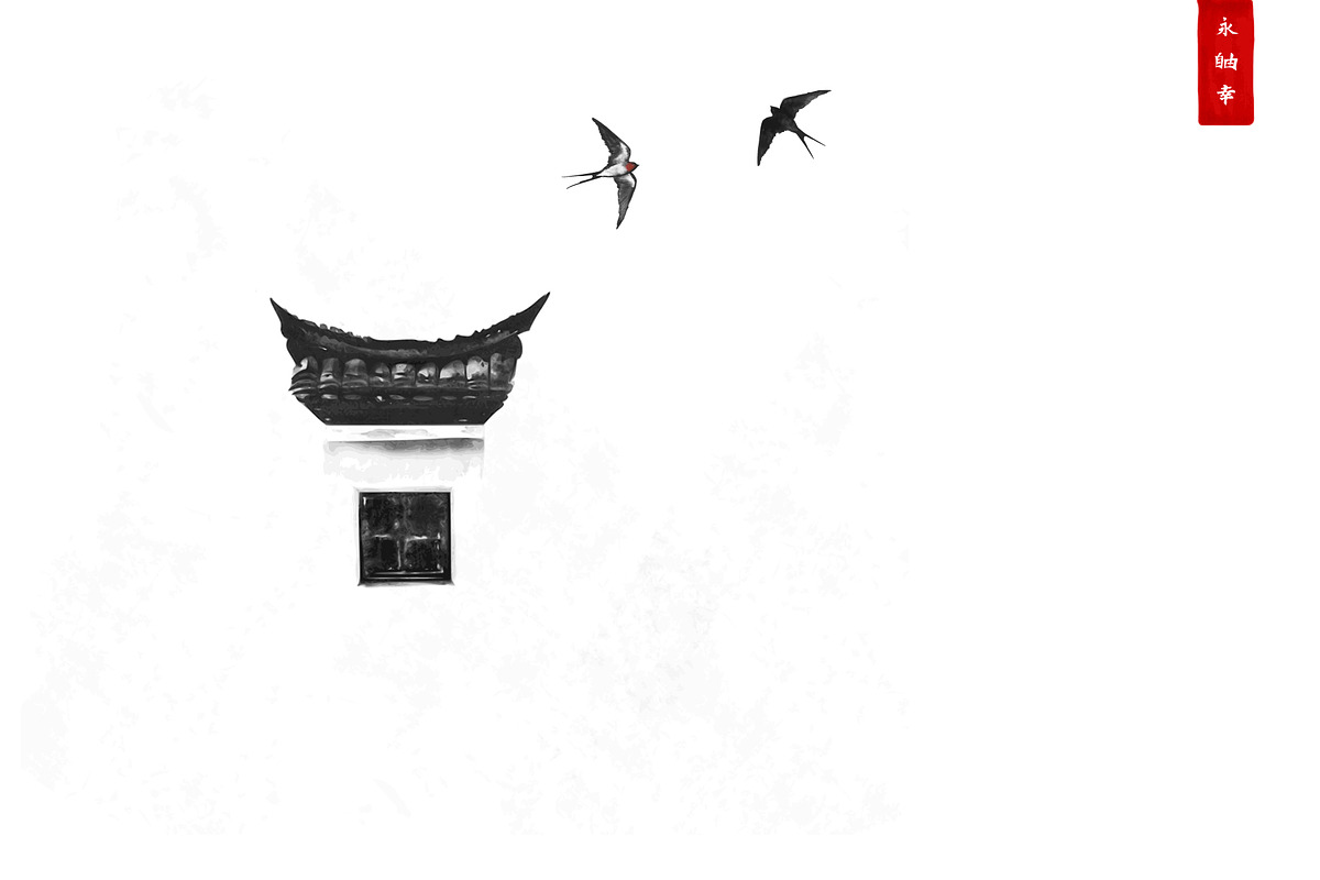 Japanese ink painting sumi-e. Birds., an Animal Illustration by Elina_Li (Photo 22 of 25)