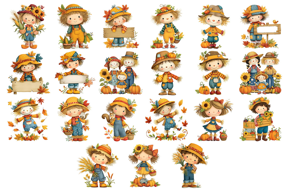 Whimsical Autumn Scarecrow Clipart, a Seasonal Illustration by Nicolle's Colorful Art (Photo 4 of 4)
