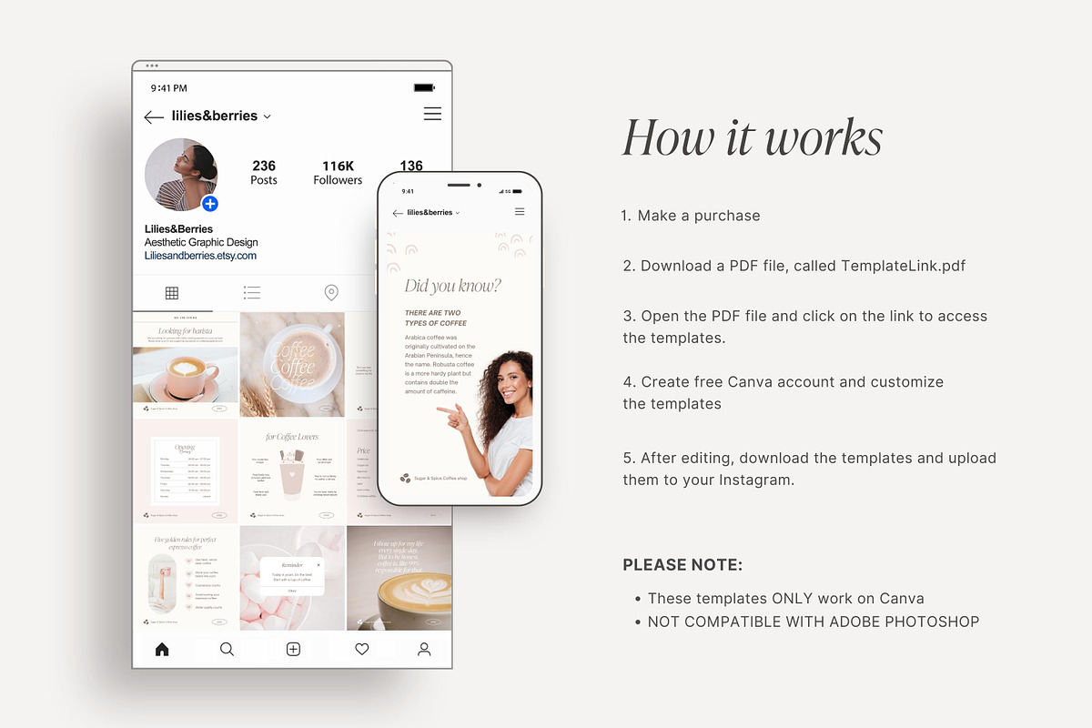 Canva Coffee Shop templates, a Social Media Template by LiliesandBerries (Photo 5 of 23)