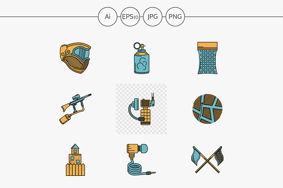 Paintball Flat Design Vector Icons