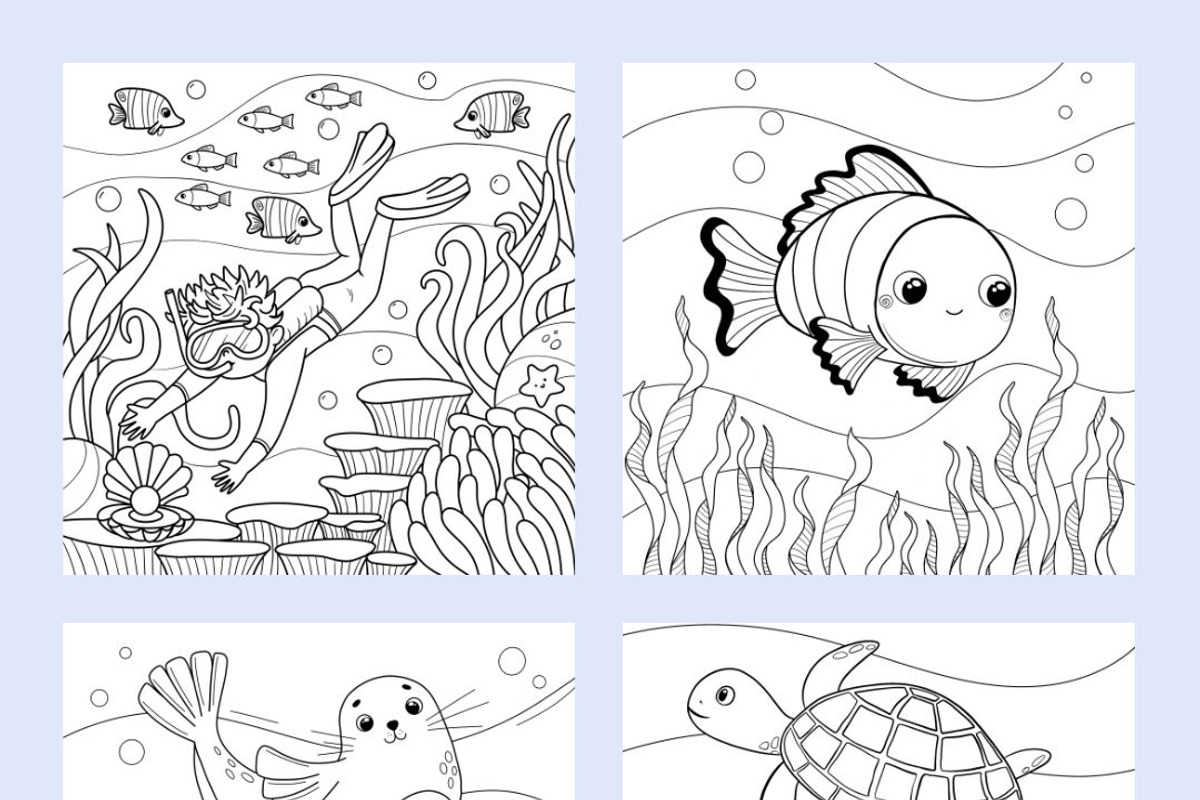 50 Printable Ocean Coloring Pages, an Animal Illustration by LikaYu (Photo 5 of 9)