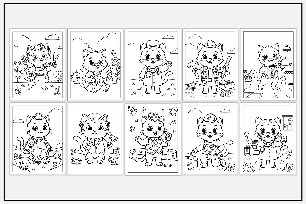 Cat Community Helpers Coloring Pages, an Animal Illustration by Lamia Emad (Photo 2 of 5)