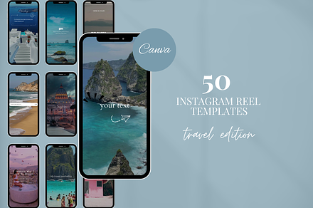 50 Instagram Travel Reel Templates, a Social Media Template by SociallyyCreative