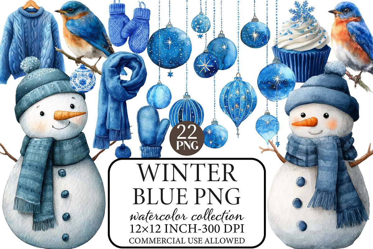 Watercolor Blue Winter PNG, an Illustration by Libby Wishes (Photo 1 of 7)