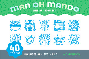 Man Oh Mando Line Art Icon Set