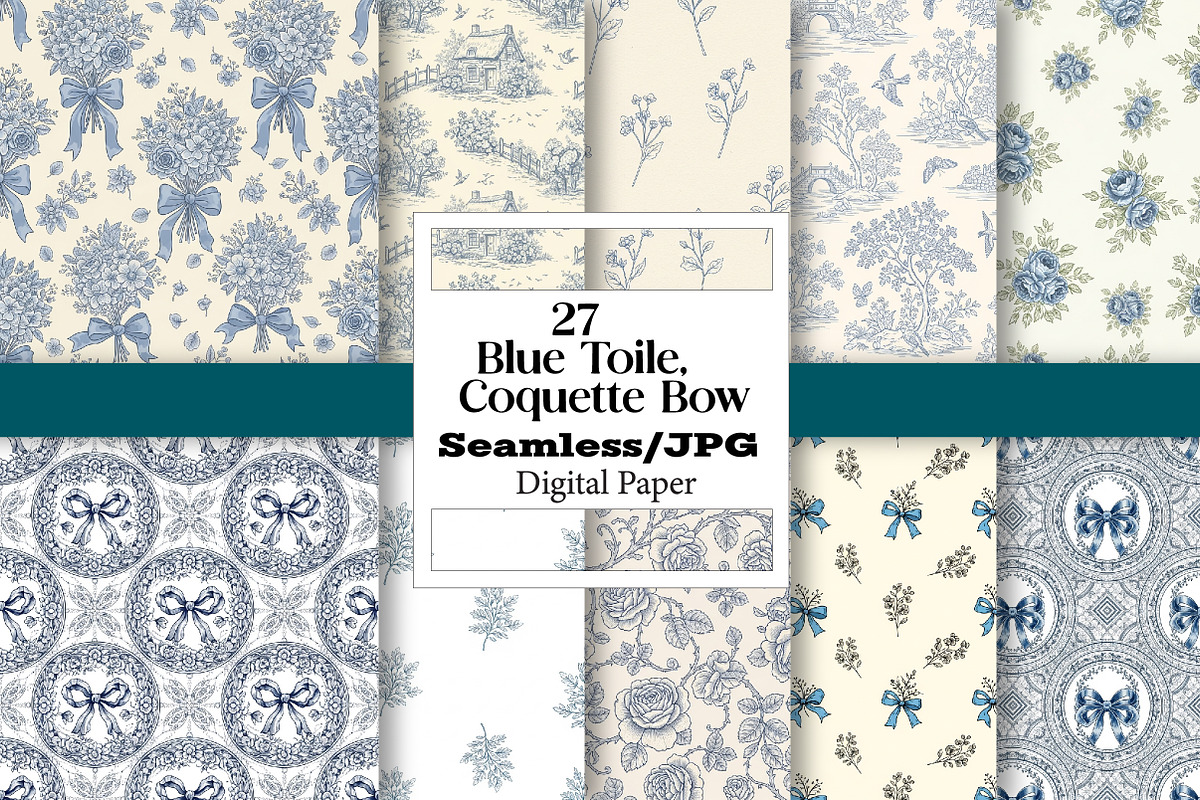 Blue Toile Digital Paper, Coquette, a Pattern Graphic by Wow Magic (Photo 1 of 3)