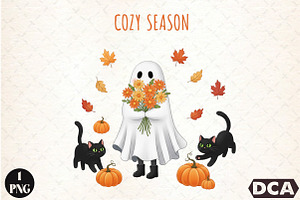Cozy Season Png,Ghost Cat Png, an Illustration by DreamCafeArt