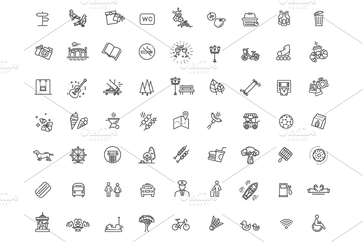 City Park Icons Set, an Outline Icon by Tettygreen (Photo 1 of 2)