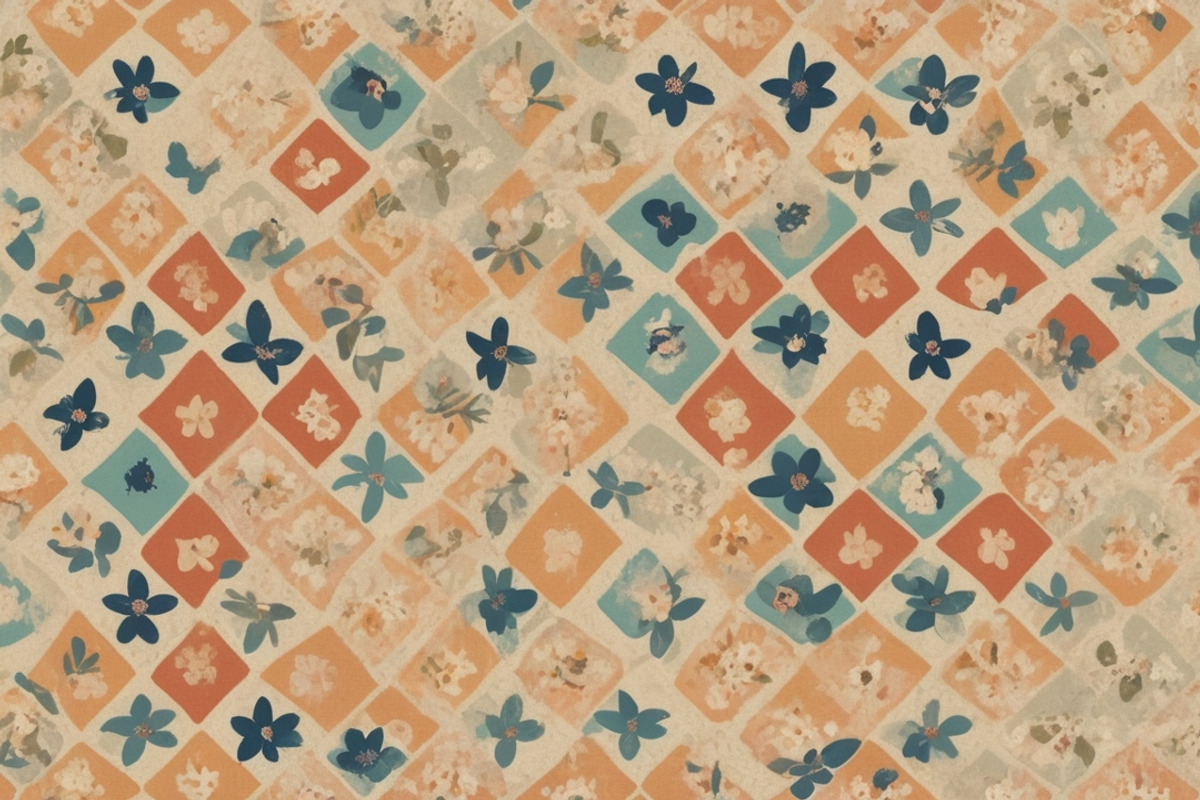42 Retro Floral Checkerboard Pattern, a Pattern Graphic by adenpinkstore (Photo 10 of 11)