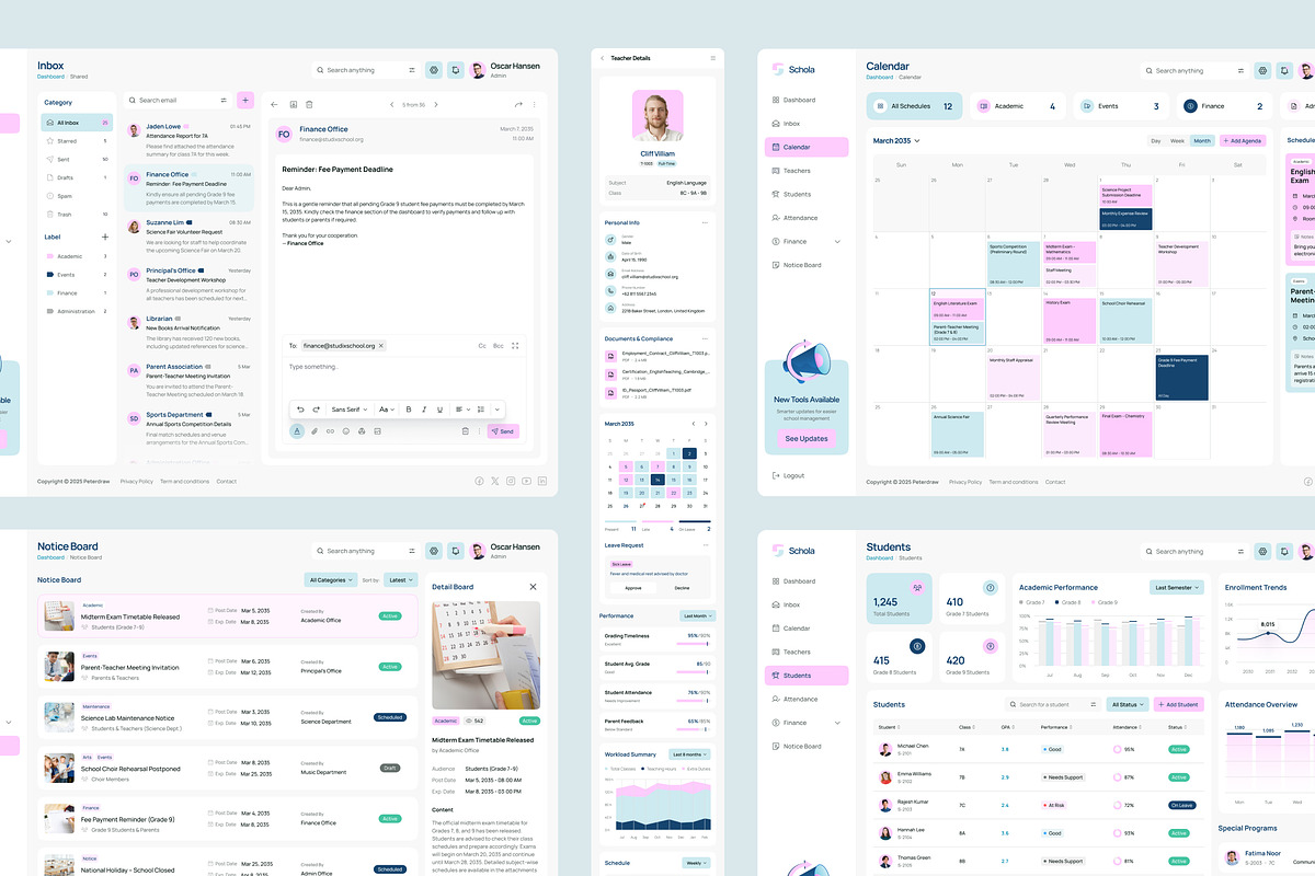 Schola – School Management Dashboard, an UI Kit Template by peterdraw (Photo 3 of 7)
