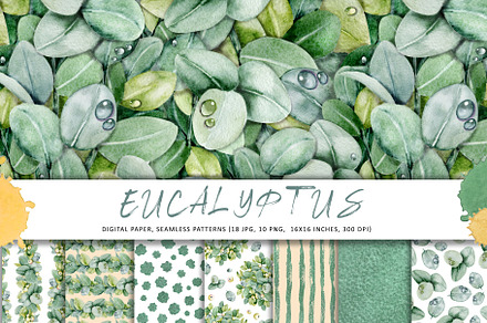 Eucalyptus watercolor digital paper