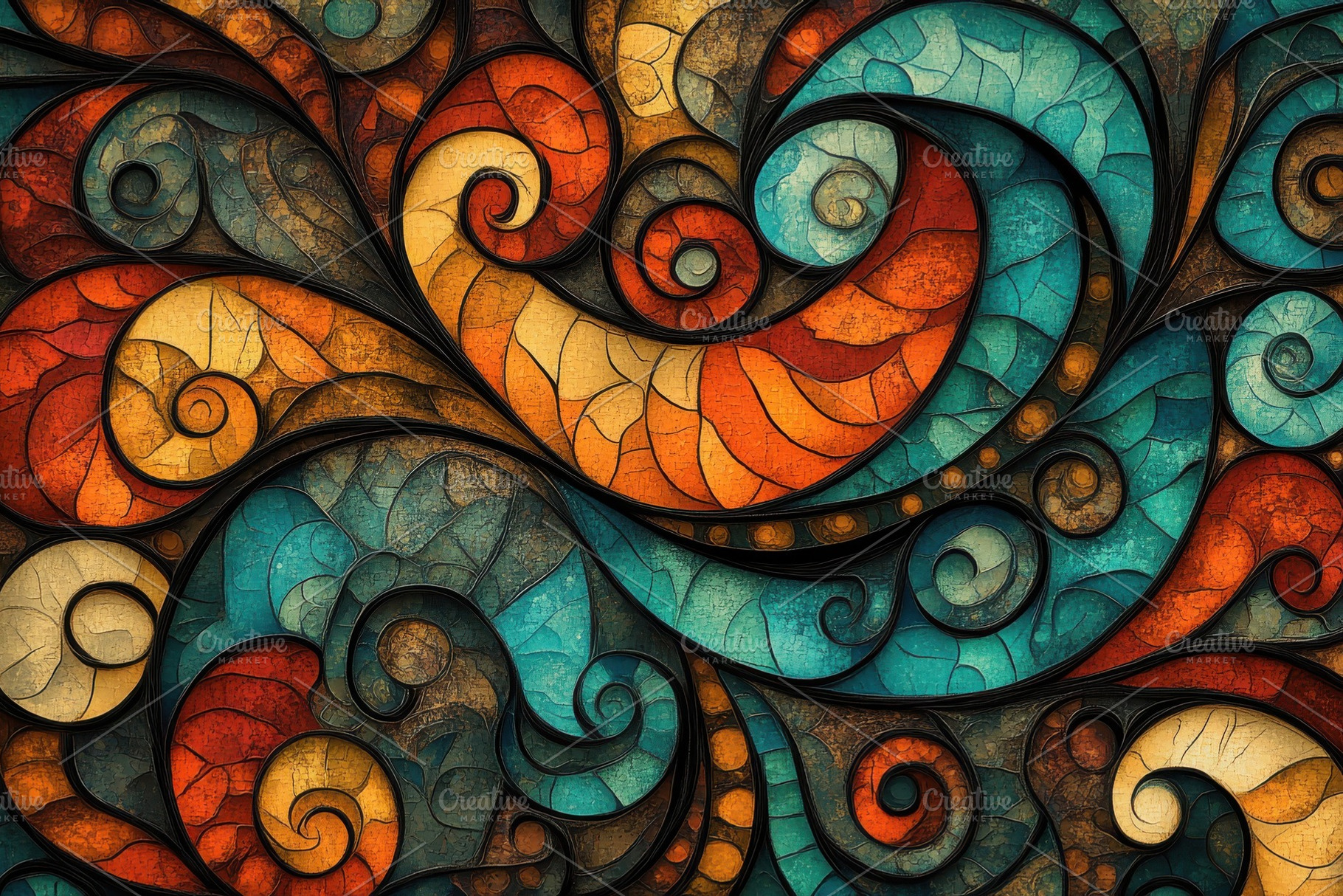Abstract swirling art teal orange br, an Abstract Photo by Pixeness Studio