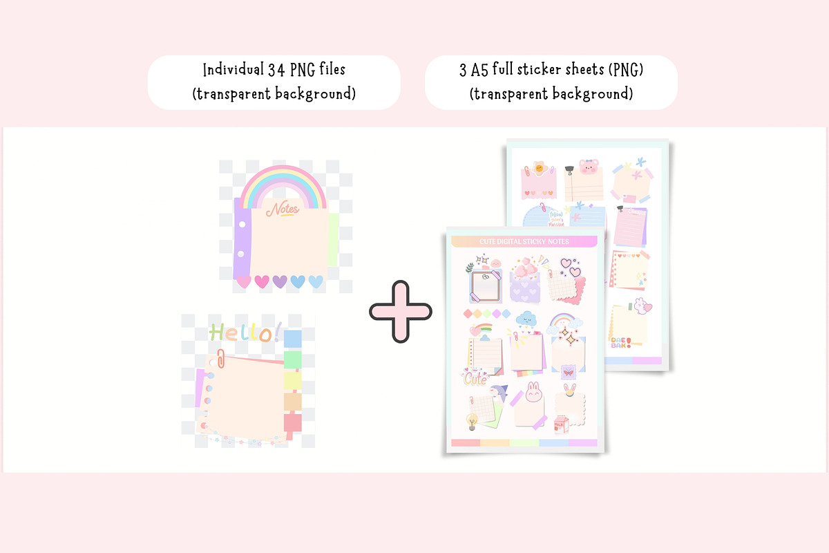 Cute Sticky Notes Digital Sticker, a Stationery Template by Tas ...