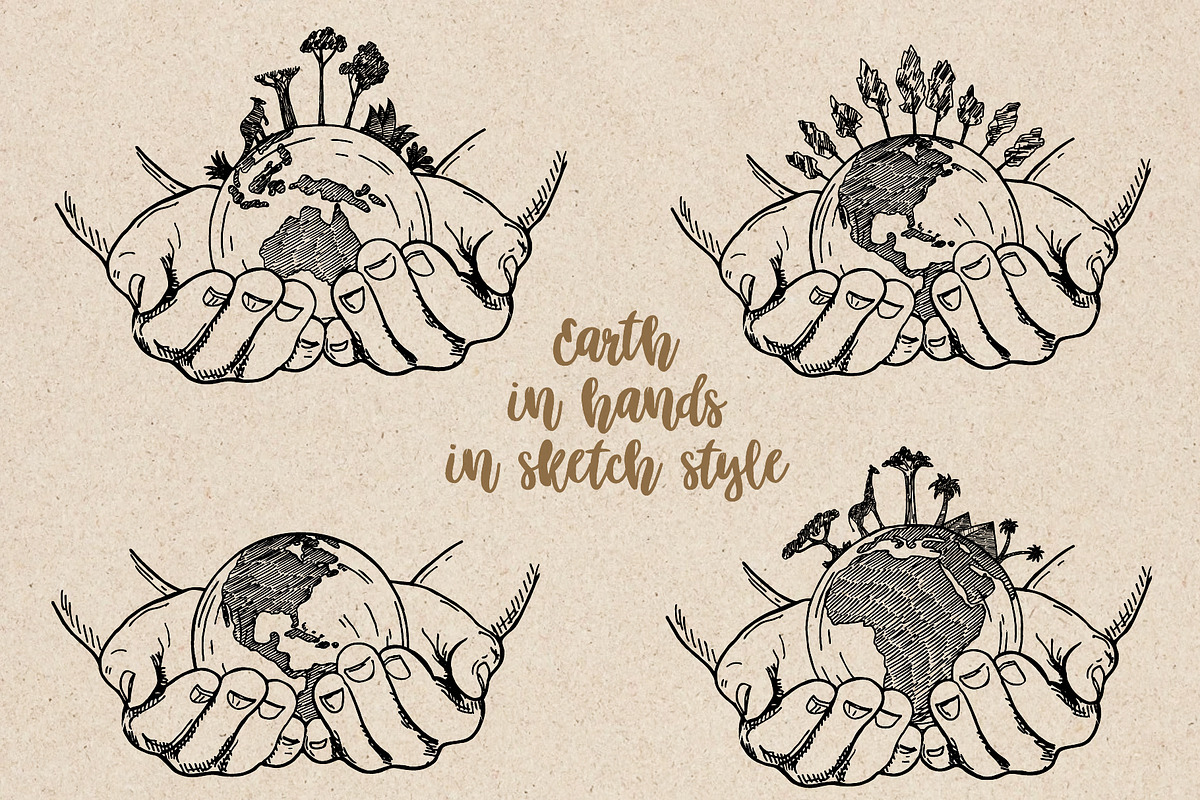 World globe sketch. Earth in hands, an Object Graphic by Live line (Photo 3 of 5)