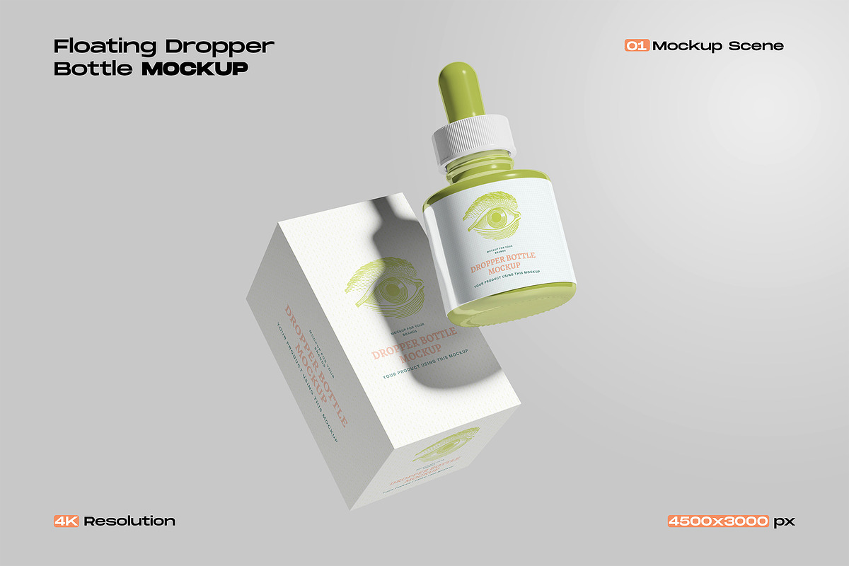 Floating Dropper Bottle Mockup, a Packaging Mockup by My Code Std (Photo 1 of 3)