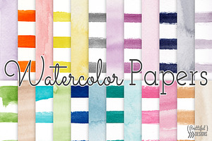 Watercolor Stripes and Solid Papers