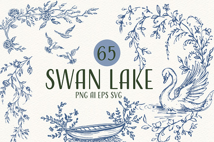 Vintage Swan Lake Clipart Collection, an Animal Illustration by Eyeinspire