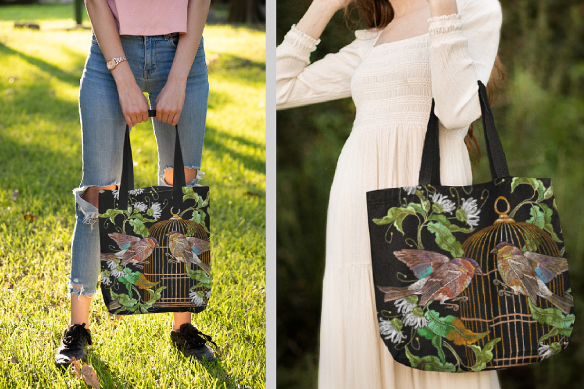 Chamomiles, golden cage and birds, a Pattern Graphic by Matrioshka (Photo 2 of 7)