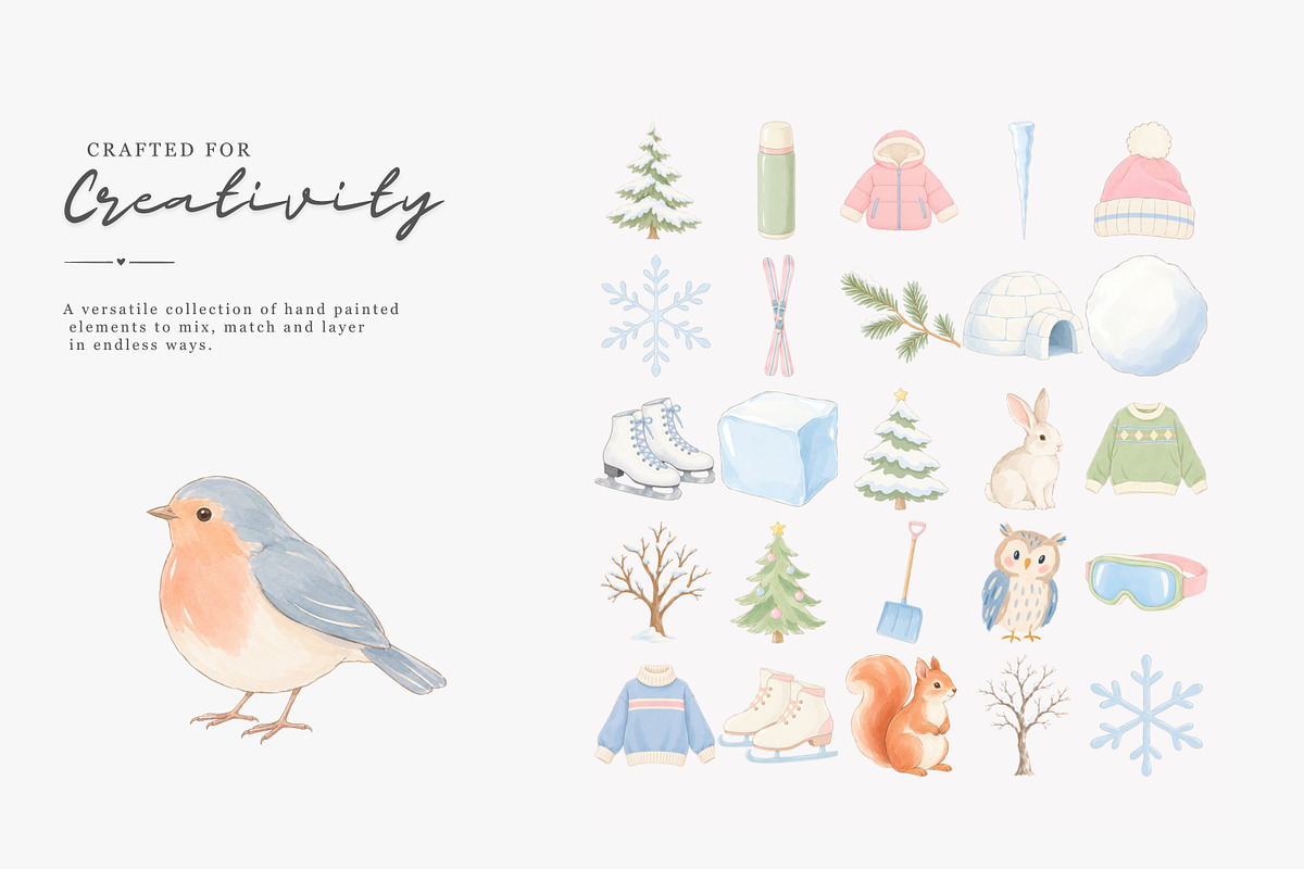 pastel winter watercolor clipart set, a Decorative Illustration by Patishop Art (Photo 8 of 8)