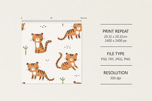 Pattern with tigers, a Pattern Graphic by Olena Kuznietsova