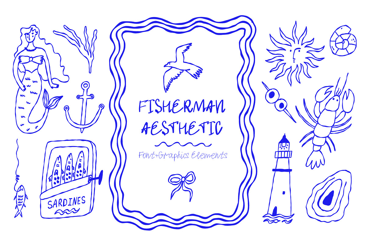 Fisherman Aesthetic – Font+Graphics, a Handwritten Font by AnkaDrozd (Photo 1 of 8)