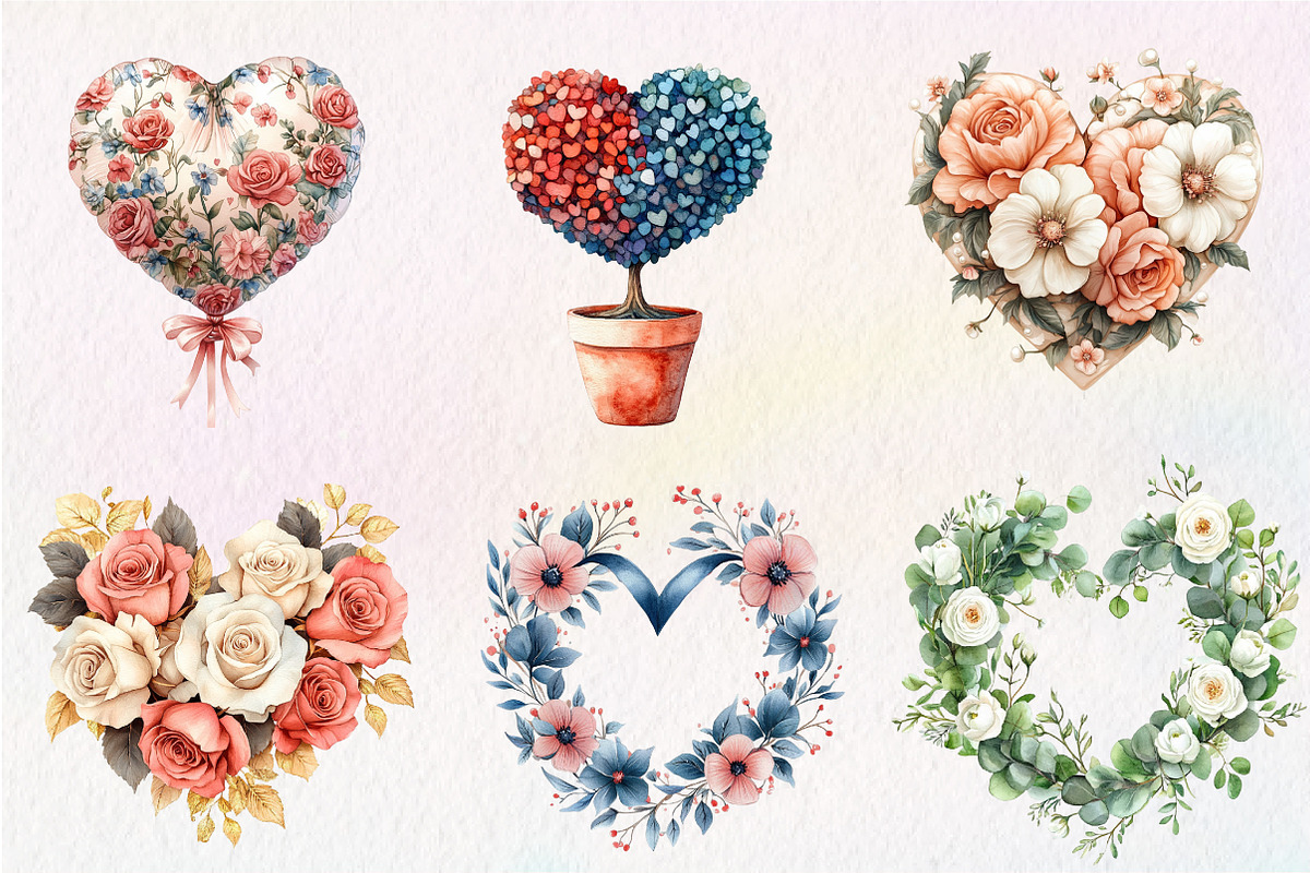 Wedding Hearts with Flowers Clipart, an Illustration by CreationArt (Photo 9 of 9)