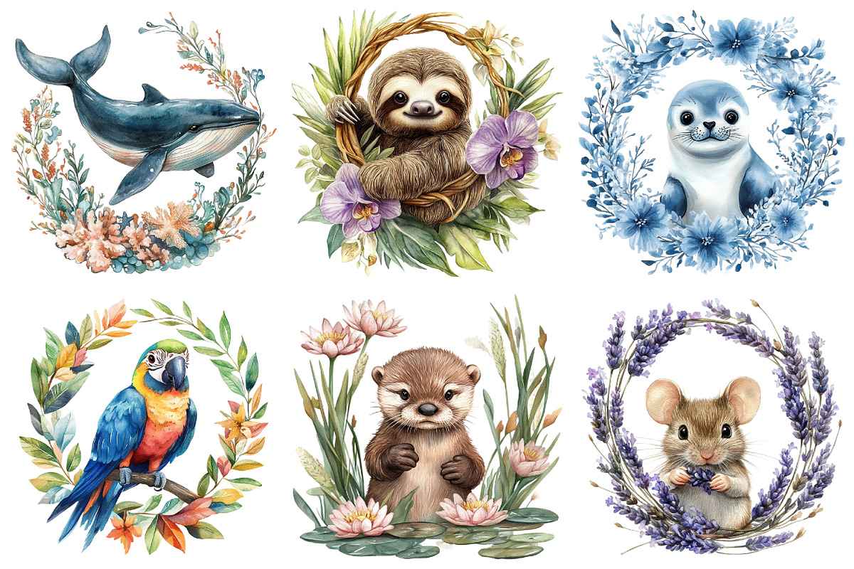 Baby Animals Floral Wildlife Frames, an Illustration by Daily.Designs (Photo 2 of 6)