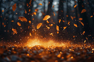 A mesmerizing scene of autumn leaves swirling in golden light, creating a magic, a Background Photo by ImageMir