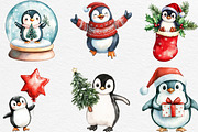 Watercolor Christmas Penguin Clipart, an Illustration by Black Bird Studio (Thumbnail 3 of 6)