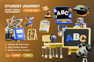 Student Tools 3D Illustration Pack, an Object 3D Model by Haps Space