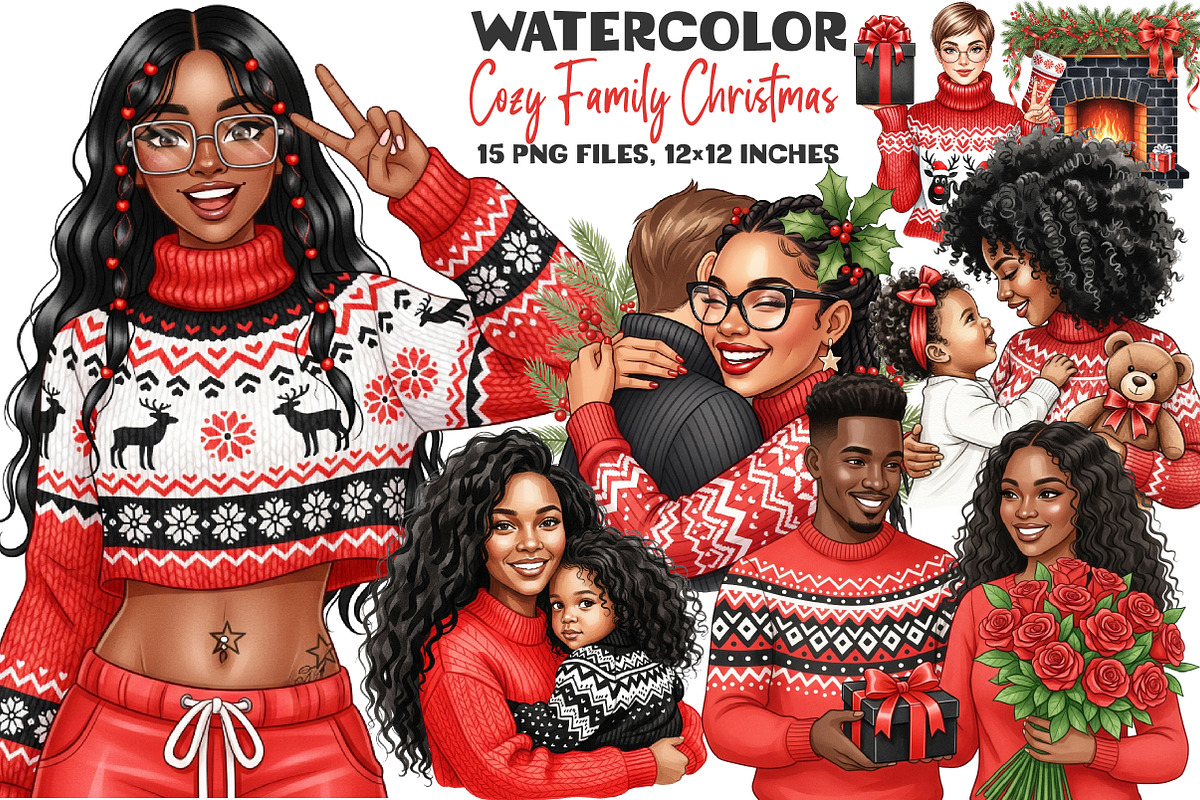 Cozy Family Christmas Clipart, an Illustration by DreamArtGraphic (Photo 1 of 4)