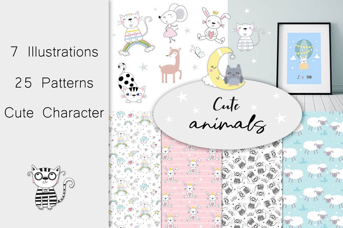 Cute animals collection, a Background Graphic by Irene_Boiko_ART (Photo 1 of 10)