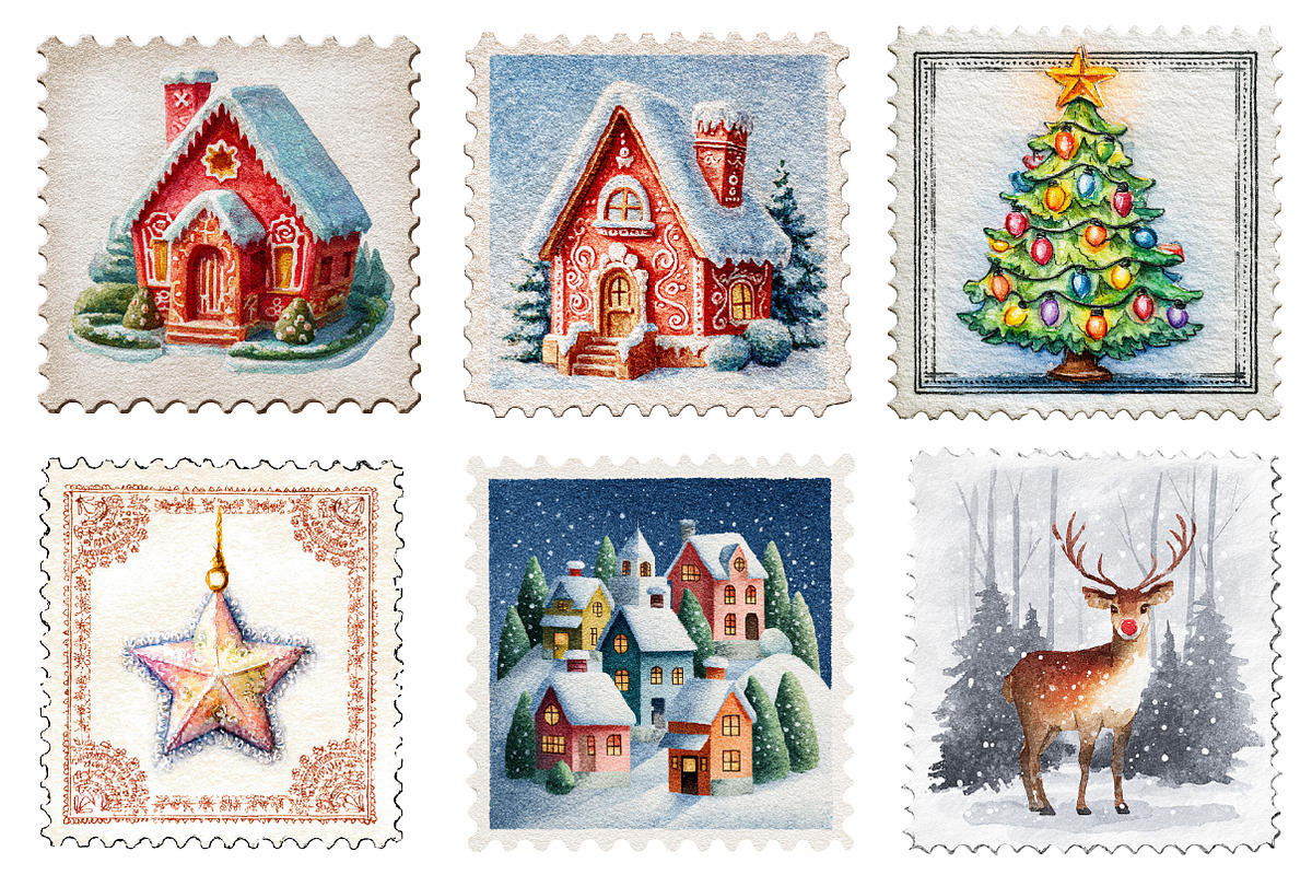 Christmas Postage Stamp Clipart, a Graphic by CitraGraphics (Photo 3 of 4)