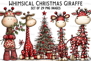 Whimsical Christmas Giraffe Clipart, an Illustration by Craft Nest