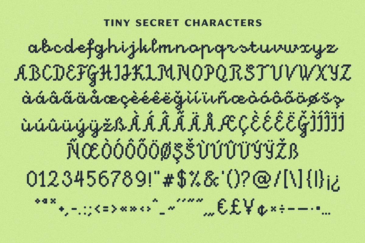 Tiny Secret Naive Pixel Art Script, a Script Font by Struvictory.art (Photo 4 of 8)