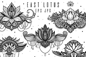 East lotus. Graphic set