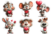 Valentine Animals Watercolor Clipart, an Illustration by Pixels.Craft (Thumbnail 4 of 5)