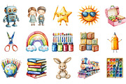 Cute Kindergarten Watercolor Clipart, an Illustration by Designking (Thumbnail 3 of 5)