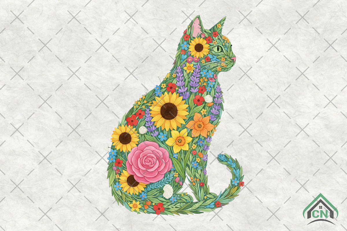 Wildflower Cat PNG, an Illustration by Craft Nest (Photo 1 of 6)