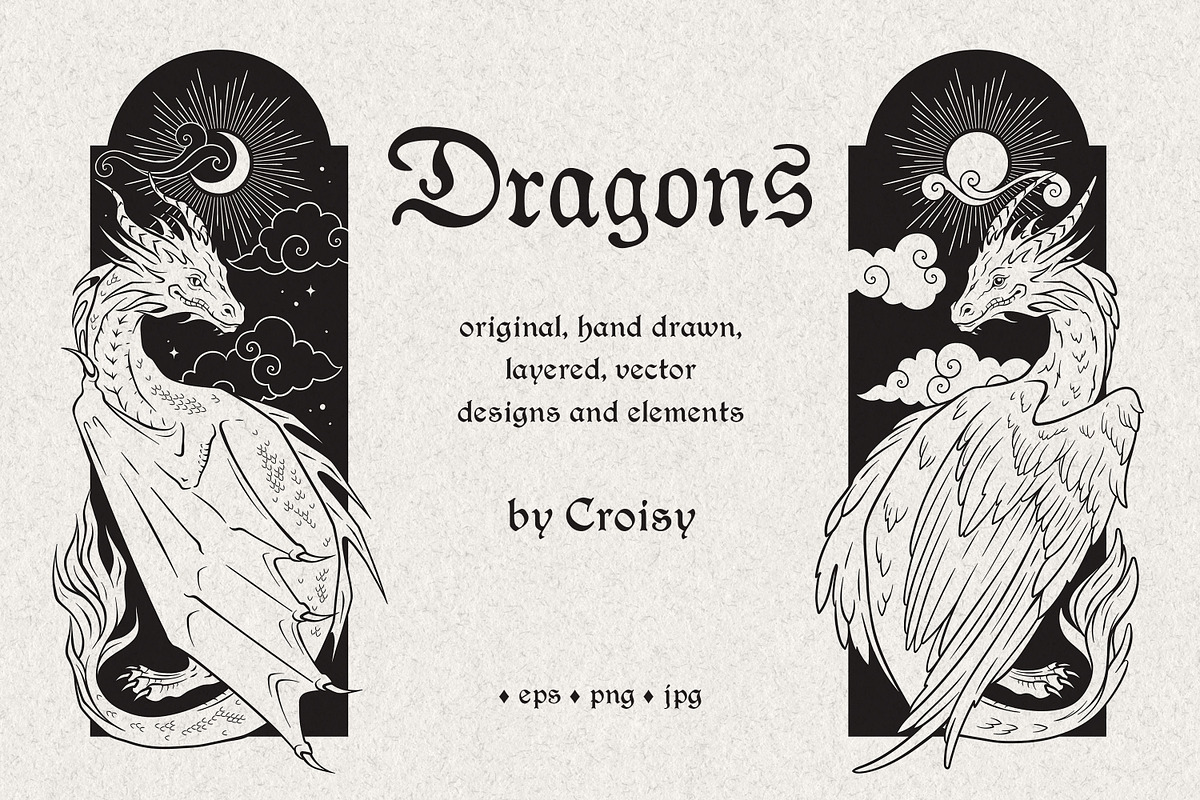 Dragons - hand drawn vector arts, an Animal Illustration by Croisy (Photo 1 of 5)
