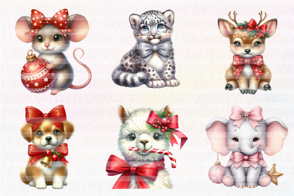 Cute Animal Christmas with Bow, an Illustration by CreationArt (Photo 3 of 5)
