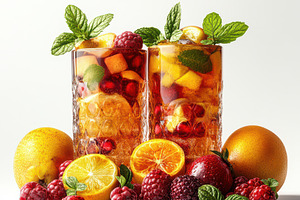 Refreshing Fruit Iced Tea Two Glasse, a Food & Drink Photo by Pixeness Studio