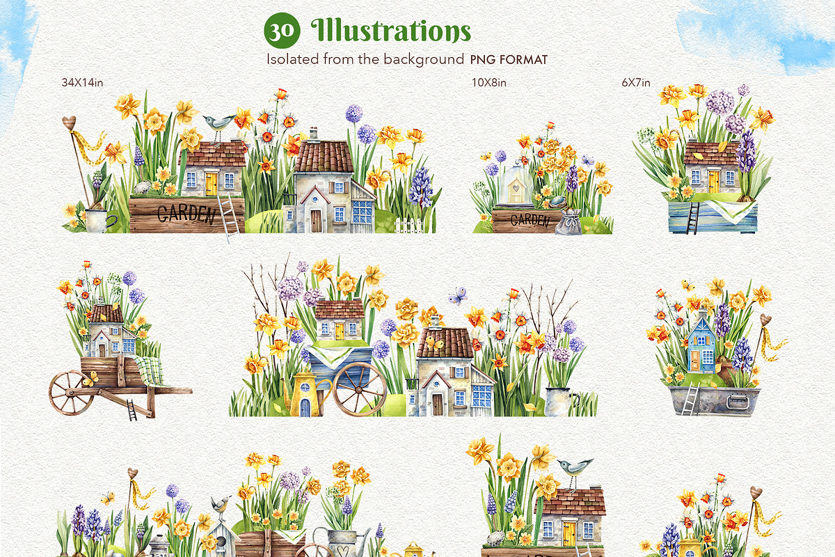 Daffodils  Houses, a Decorative Illustration by Watercolor by Tonia Tkach (Photo 7 of 9)